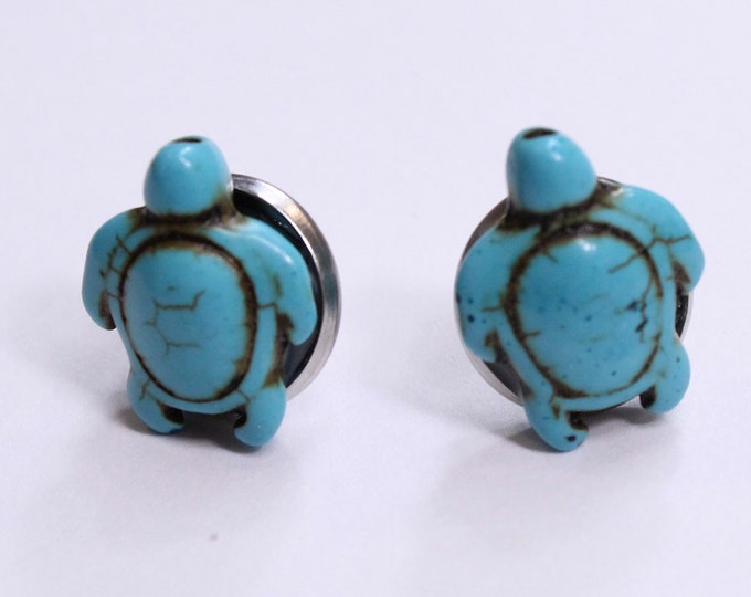 Turtle Stud Earrings TurquoiseHowlite Gemstone and Stainless Steel