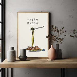 Pasta Masta Art Print Wall Art Food Poster Foodie Drawing Aesthetic Wall Art Watercolor Art Hand Drawn Print Pasta Lover Digital Download