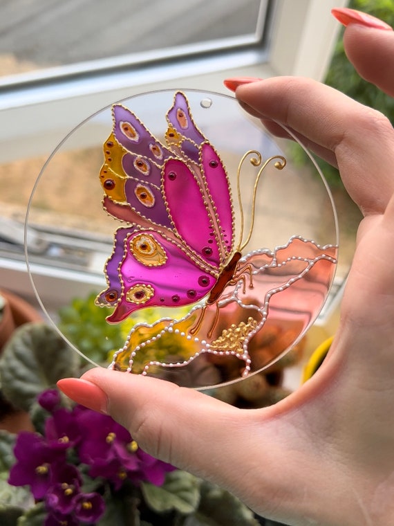 Butterfly Suncatcher Hanging Glass Decor Wall Hanging Etsy
