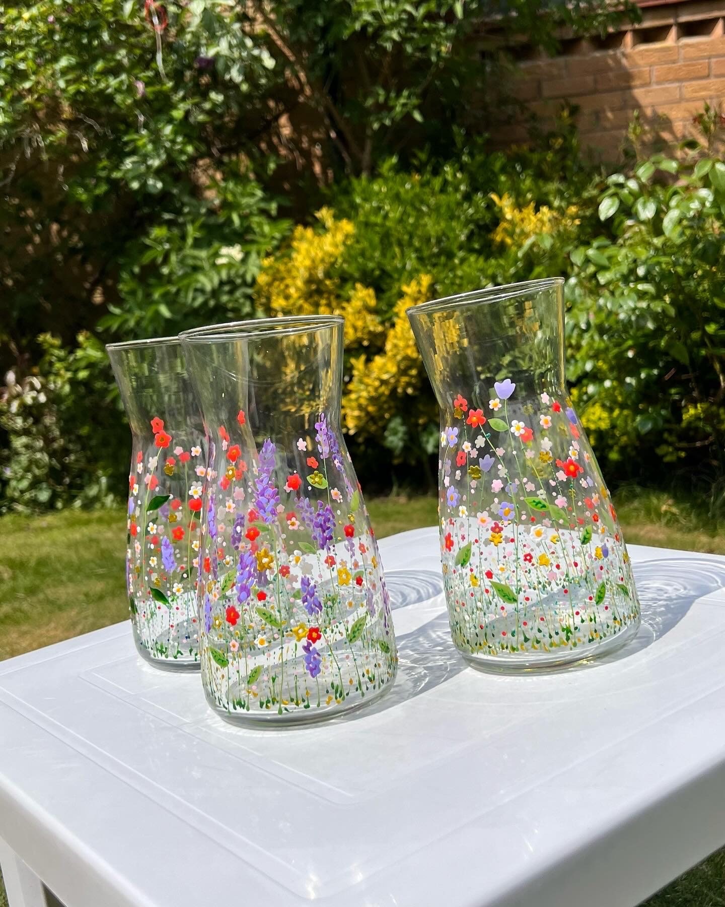 Hand painted flower garden vase, glass floral carafe, can be personalised, wedding gift, birthday, housewarming, anniversary, mother’s day