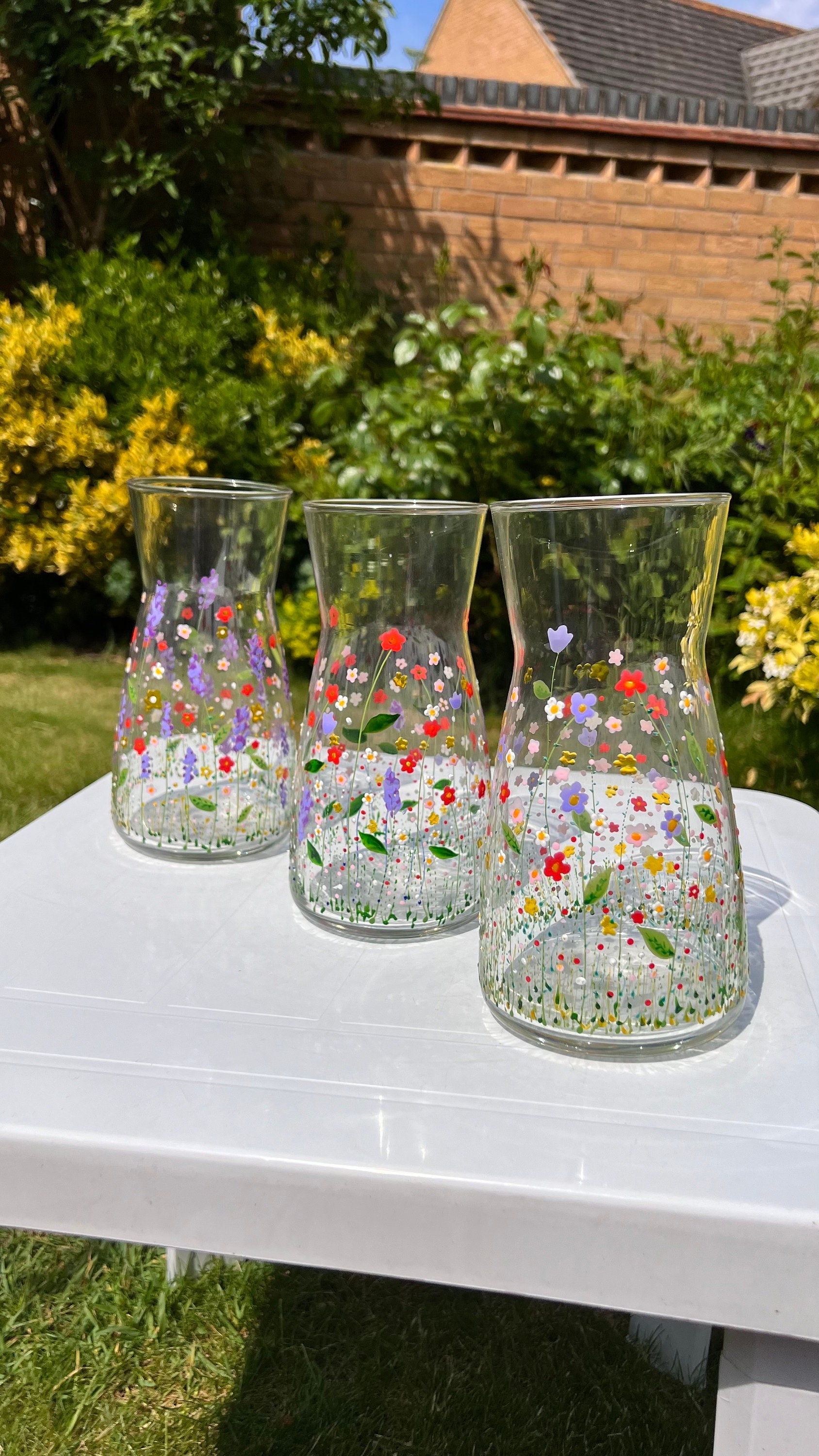 Hand painted flower garden vase, glass floral carafe, can be personalised, wedding gift, birthday, housewarming, anniversary, mother’s day