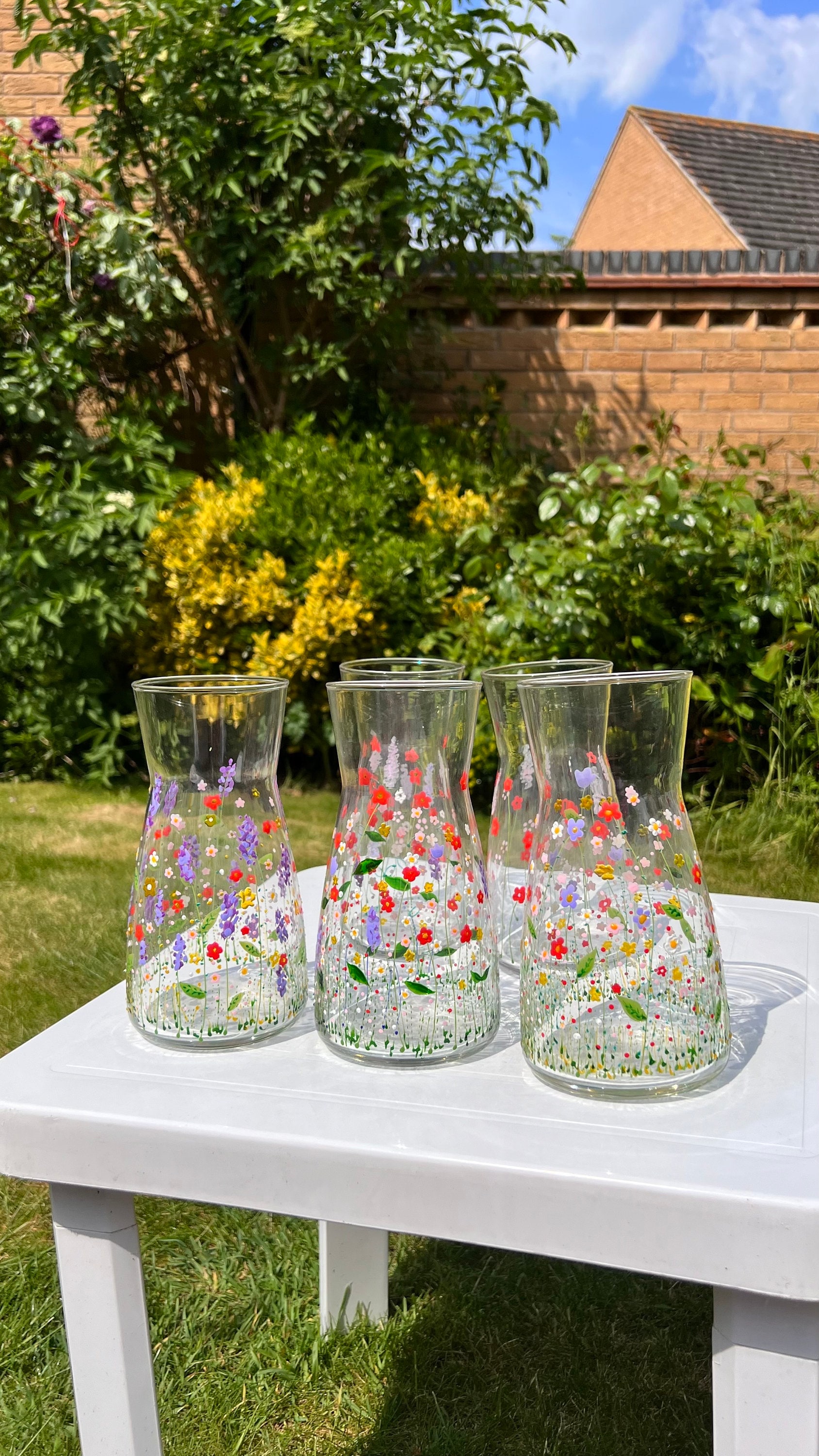 Hand painted flower garden vase, glass floral carafe, can be personalised, wedding gift, birthday, housewarming, anniversary, mother’s day