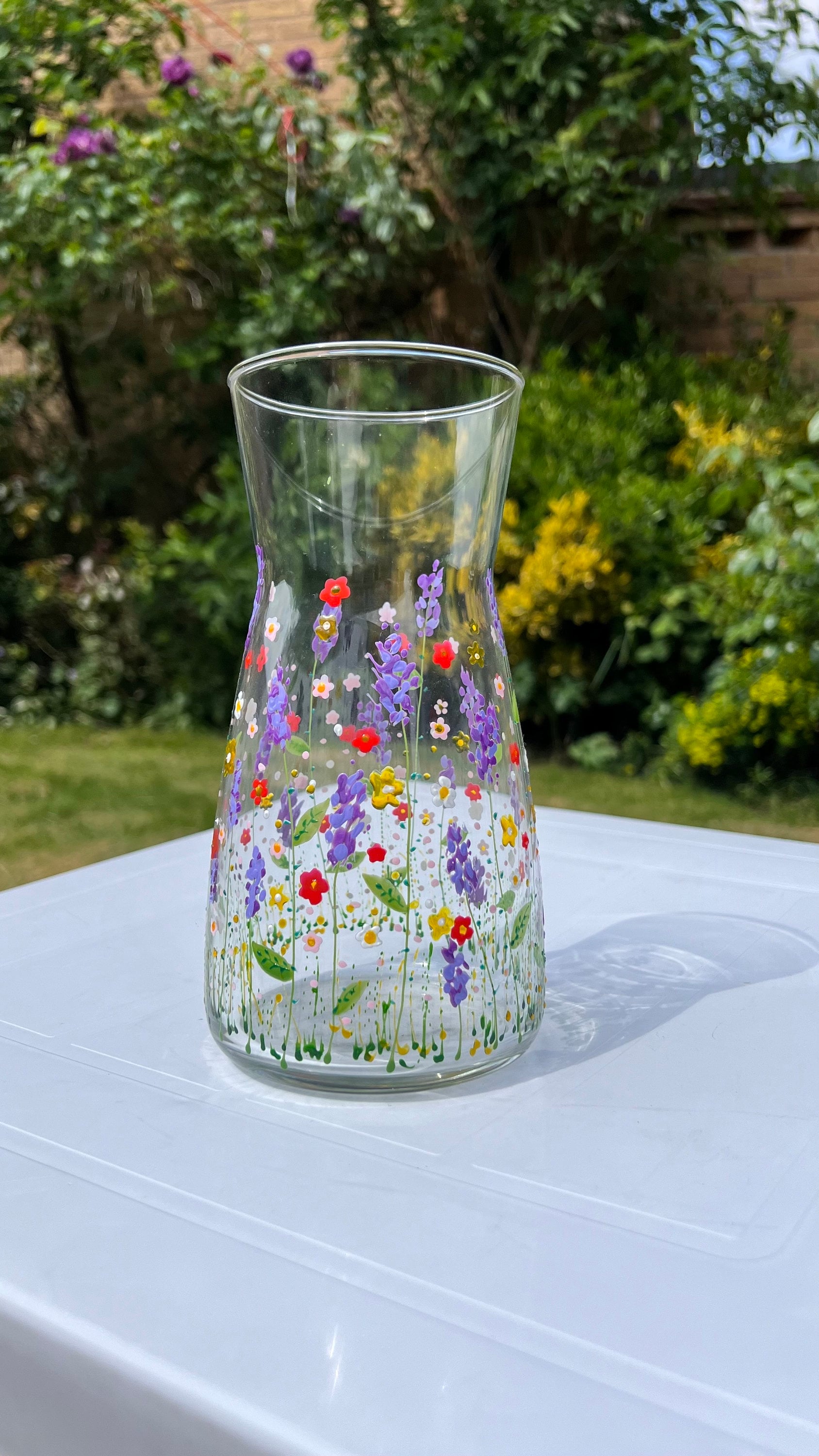 Hand painted flower garden vase, glass floral carafe, can be personalised, wedding gift, birthday, housewarming, anniversary, mother’s day