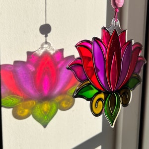 Lotus Suncatcher, floral room decor, Water Lily window hanging, special gift for friend, unique anniversary gift, tree ornament, meditating