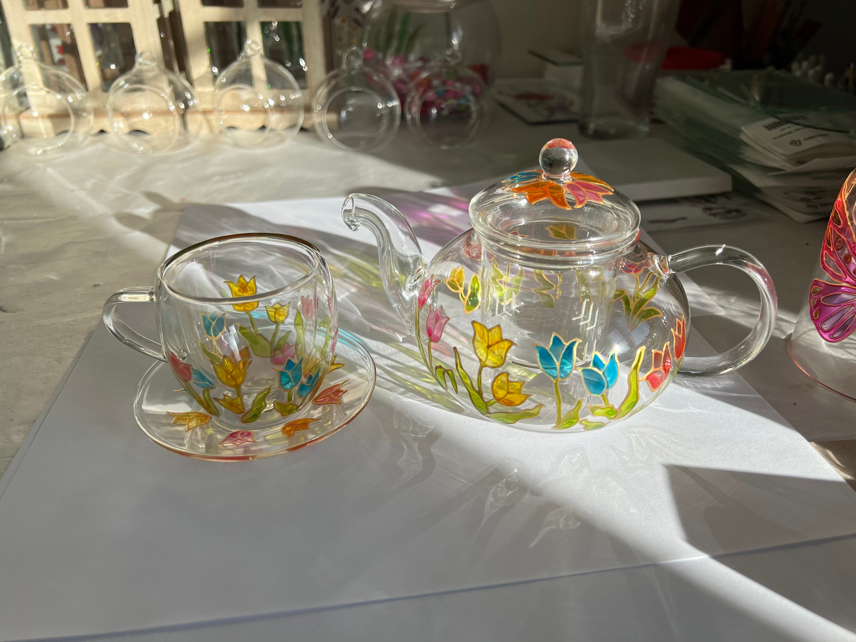 sadasdasdMicrowave Safe Glass Teapot Gift Flower Decal Glass Tea