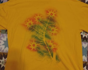 Yellow Floral XXL T-Shirt | Spray Painted Upcycled Unisex Clothing
