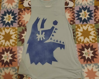 Wolf Blue Tank Top SMALL | Spray Painted Upcycled Unisex Clothing