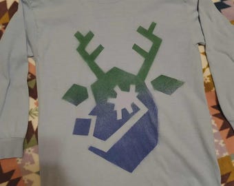 Deer Long Sleeve Shirt Youth Small | Upcycled Spray Painted Clothing