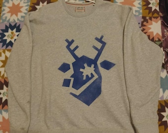 Grey And Blue Deer  Sweater LARGE | Spray Painted Upcycled Unisex Clothing
