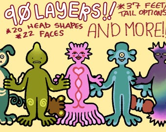 Mix & Match Merperson/Critter Base: 90 Layers, PSD File, Humanoid, Furry