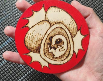 Eggs & Chicken Creature Painted Woodburn | Woodburning, Bird art, Pyrography, Woodburn Art, Art Decor