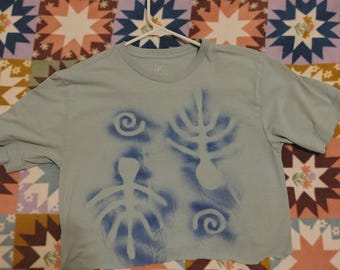 Blue Cropped T-shirt XS | Spray Painted Upcycled Unisex Clothing