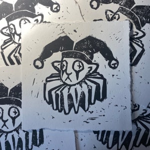 6&quot; x 6&quot; Little Clown linoblock print by verminvalley | clowncore, clown, linoblock print, linocut print, handmade print