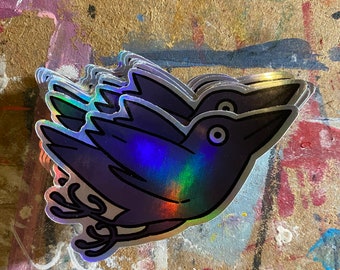 3" holographic crow stickers by mosshands