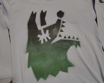 Wolf Long Sleeve Shirt Youth XL | Spray Painted Upcycled Unisex Clothing