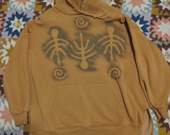 Tan and Grey Hoodie MEDIUM | Spray Painted Upcycled Unisex Clothing