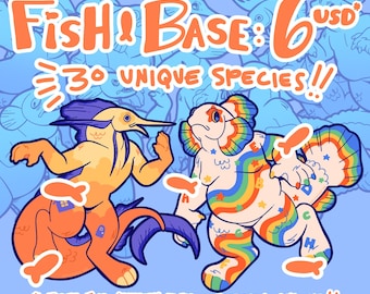 Fish Base | Furry Lineart, Art Base, Fursona, Sturgeon, Salmon, Goldfish