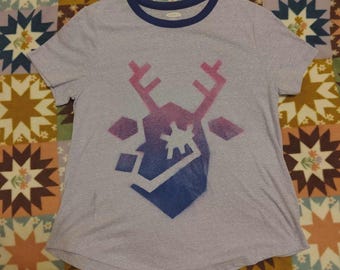 Purple Deer T-Shirt LARGE | Spray Painted Upcycled Unisex Clothing