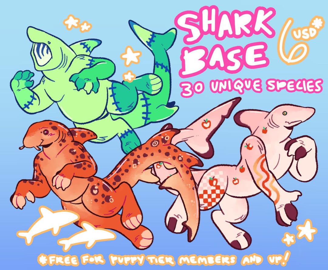 Creative Shark' Base Shark Base: 30 Unique Species, PSD File + Procreate Brush (furry Adopt ...