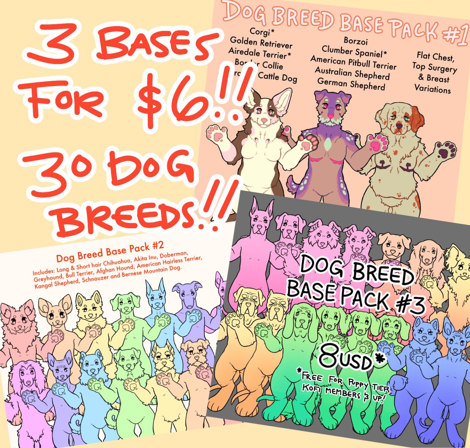 Dog Breed Art Base Pack: Furry Canine Designs (digital Download, 30 ...