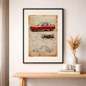 Classic Car Art Print for Auto Enthusiasts | Vintage Car Blueprint Wall Decor, Retro Sports Car Poster for Man Cave, Digital Download