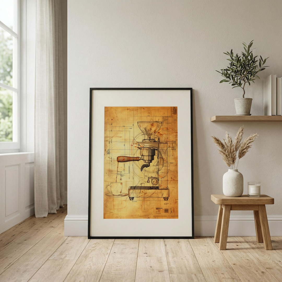Vintage Espresso Machine Extraction Art, Coffee Portafilter Blueprint ...