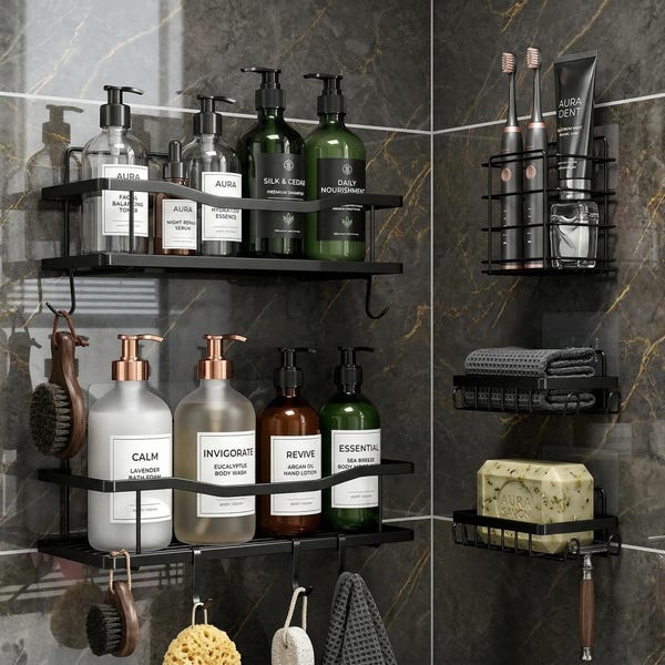 Shower Caddy 2-5 Pack, no drilling, large capacity, stainless steel bathroom organizer, adhesive bathroom organizer for storage and home
