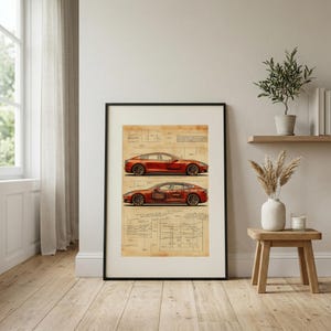 Vintage Car Blueprint Art Print for Auto Enthusiasts. Retro Car Wall Decor, Vehicle Engineering Poster | Digital Download