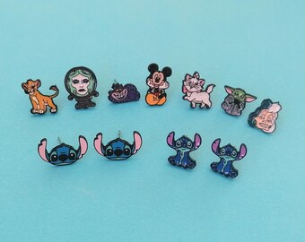 Hard Enamel Character Stud Earrings Collection - Stitch, Marie, Miguel..