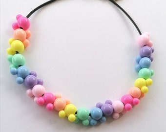Magical Pastel Large Mouse Rainbow Beaded Adjustable Necklace