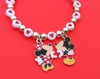 MWAH Forever Love Famous Mouse Couple Love Heart Handmade Beaded Charm Bracelet Be My VALENTINE - New For 2024!