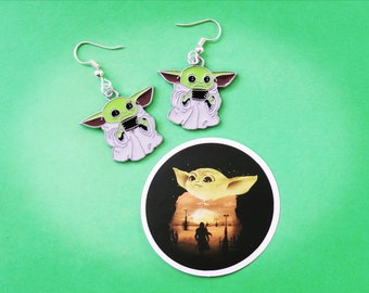 The Mando Child Hard Enamel Handmade Charm Drop Earrings