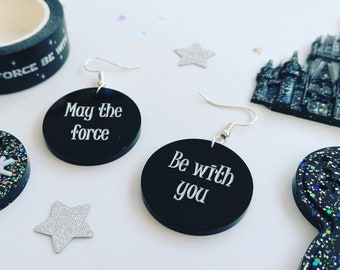 May The Force Be With You Engraved Disc Drop Earrings