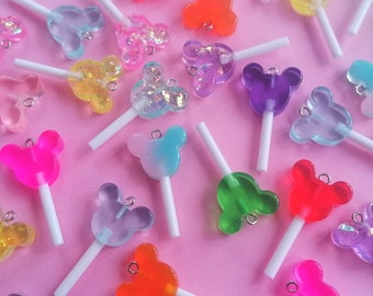 Kawaii Pastel Glitter and Sparkle Whimsical Mouse Sweet Lollipops Drop Earrings