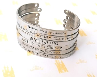 Famous Inspirational Motivational Mantra Quotes Engraved One Size Cuff Bangle with Cut-Out Hearts! NEW For 2023!