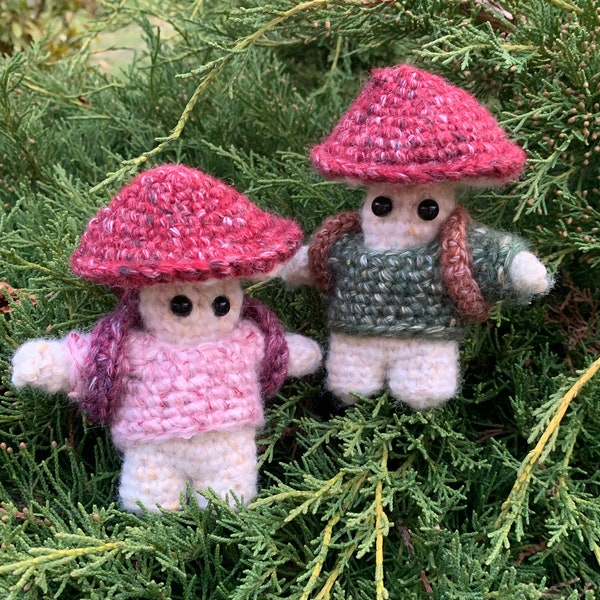 The Adventurer - Mushroom Folk Crochet Figure - Amigurumi Toadstool doll plushie - Unique handmade gift