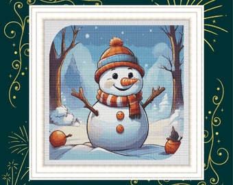 Cute Snowman Cross Stitch Pattern, Christmas X Stitch Pattern, Winter Embroidery Chart, New Year Cross Stitch, Instant Download PDF