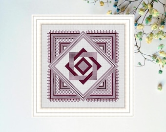 Monochrome Geometric Sampler Cross Stitch Pattern (PDF Pattern)