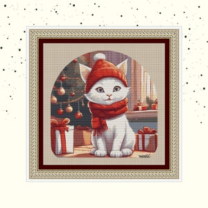 Christmas Cat Cross Stitch Pattern: Winter Holiday Embroidery (PDF Pattern)