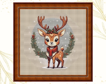 Cute Deer Embroidery Chart, Ren Deer Embroidery Cross Stitch Pattern, Ren Deer X Stitch Pattern, Christmas Embroidery, Winter Themes Xstitch