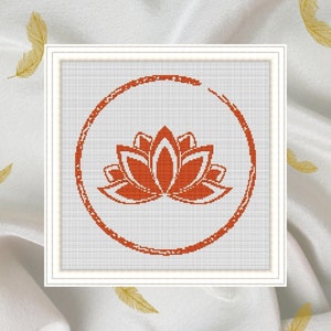Lotusbloem Cross Stitch patroon, Lotus borduurwerk Sampler, monochrome Xstitch Sampler, Lotus Cross Stitch Chart, Instant Download PDF