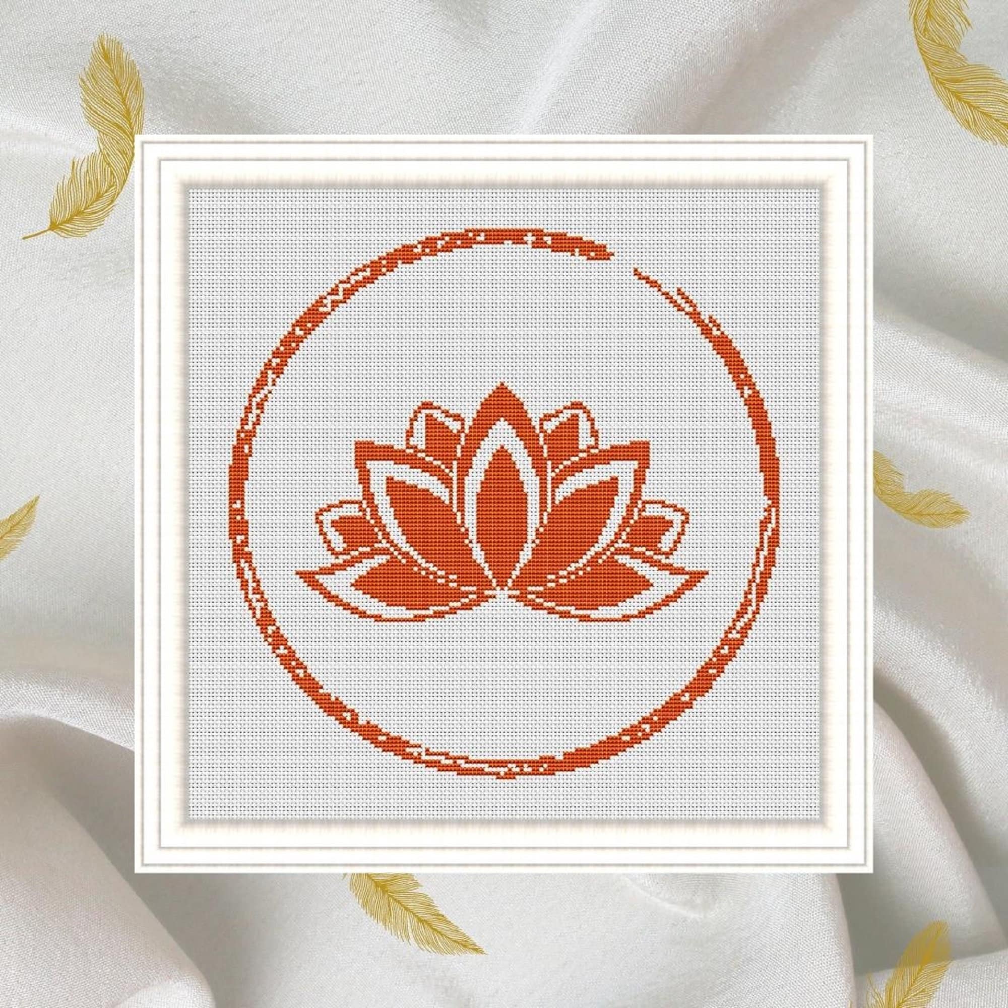 Lotus Flower Cross Stitch Pattern: Monochrome Embroidery (PDF) - Etsy