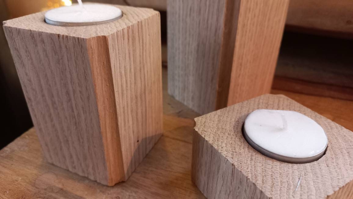 Unique Set Bougeoirs en Chêne