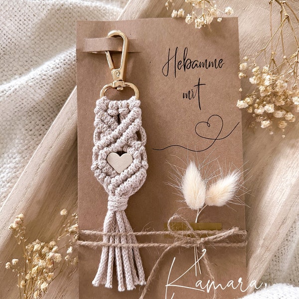 Sage-femme avec cœur | Porte-clés en macramé | Cadeau | Idée cadeau | Fête des Mères | Pâques