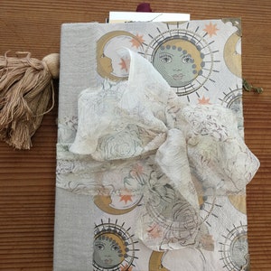 Celestial bodies No 2: Handmade Junk Journal Notebook with Collage, Pockets and Original Embellishments