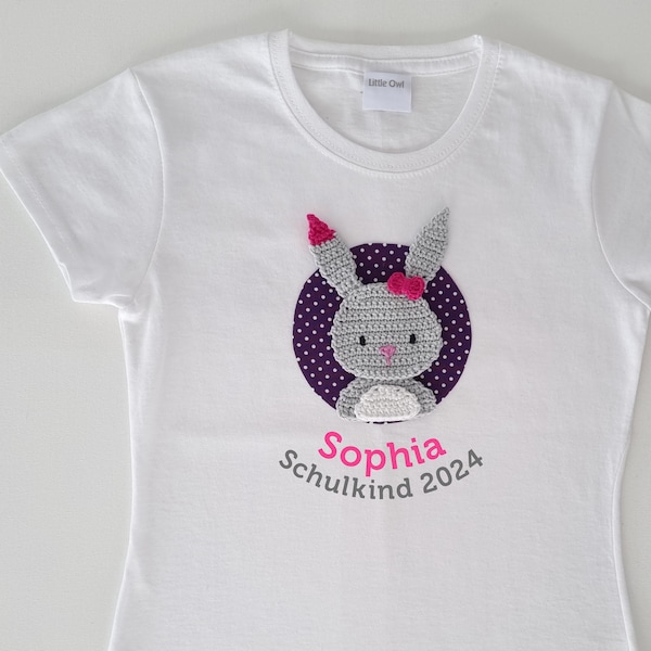 Schoolchild shirt with bunny for girls, 2024 school enrollment t-shirt with name