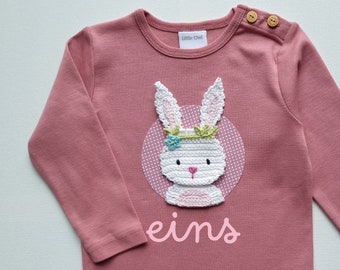 Geburtstagsshirt Mädchen mit Hase, Shirt personalisiert mit Zahl und/oder Name