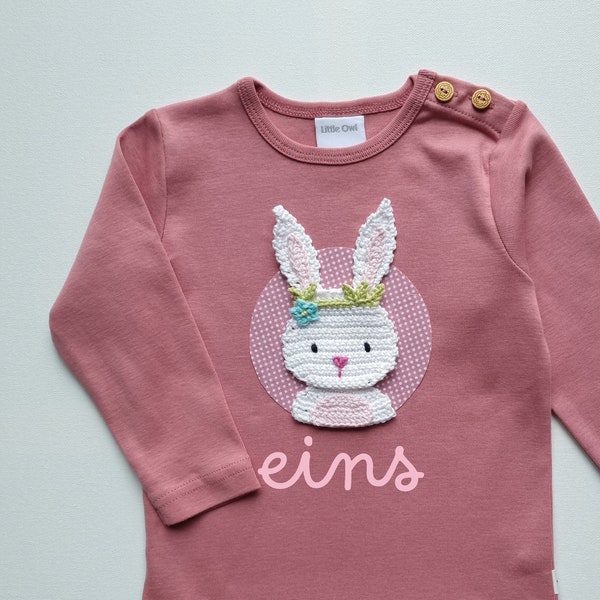 Geburtstagsshirt Mädchen mit Hase, Shirt personalisiert mit Zahl und/oder Name