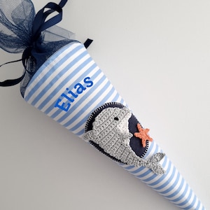 Sibling bag with dolphin for boys, fabric candy bag with name