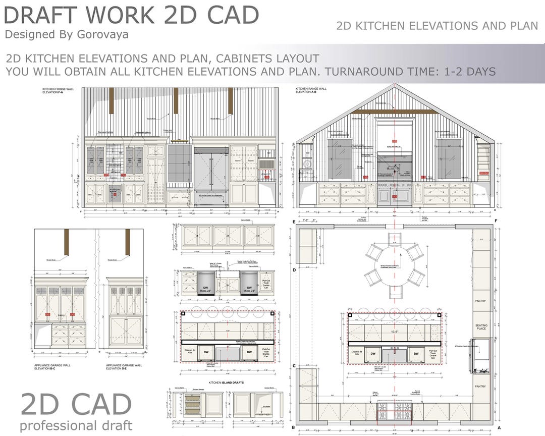 Complex Kitchen Cabinet Layout Draft, 2D Custom Kitchen Design,kitchen  Elevations and Plan, 2D Draft, Floor Plan, Cabinet List - Etsy Israel, image size:1080x864